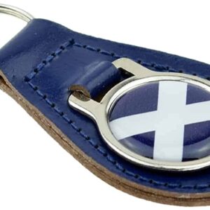 Scottish Scotland Flag Blue Premium Leather Chrome Keyring - Keychain