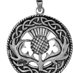 925 Solid Sterling Silver Scottish Thistle in Celtic Circle Pendant