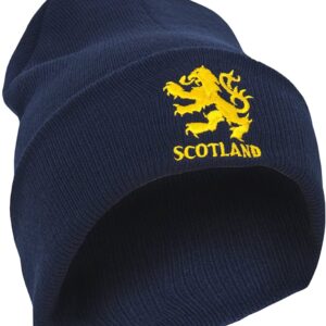 Scotland Mens Lion Design Embroidered Winter Beanie Hat (One Size) (Navy)
